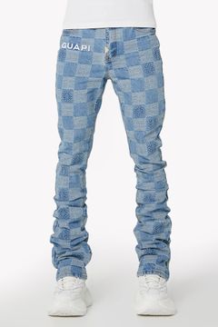 Aqua Blue Checkerboard Denim