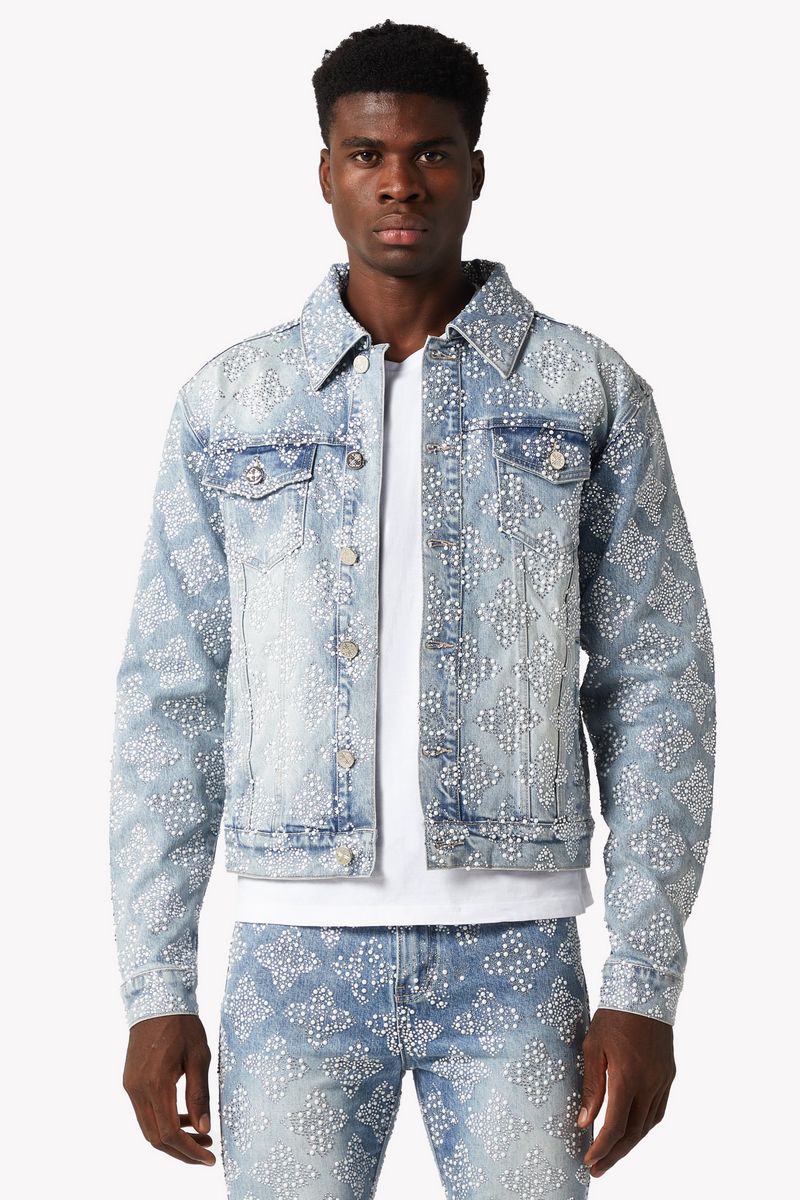 Aqua Blue Embellished Denim Jacket