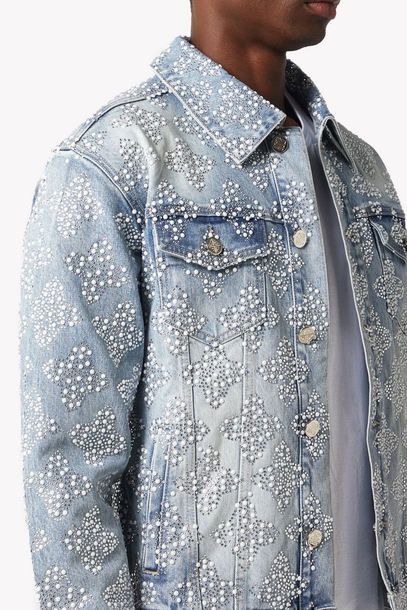Aqua Blue Embellished Denim Jacket