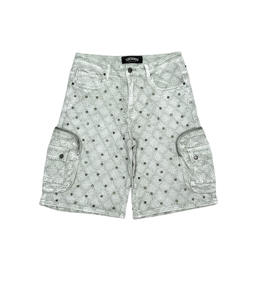 Vicious Crystal Long Fit Cargo Short Grey