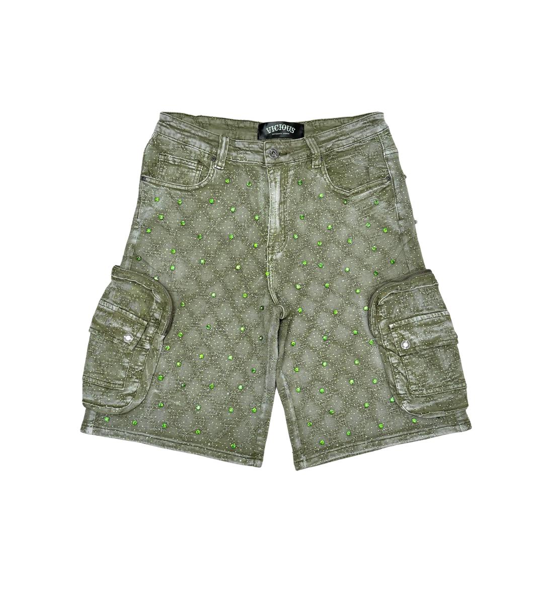 Vicious Crystal Long Fit Cargo Short Green