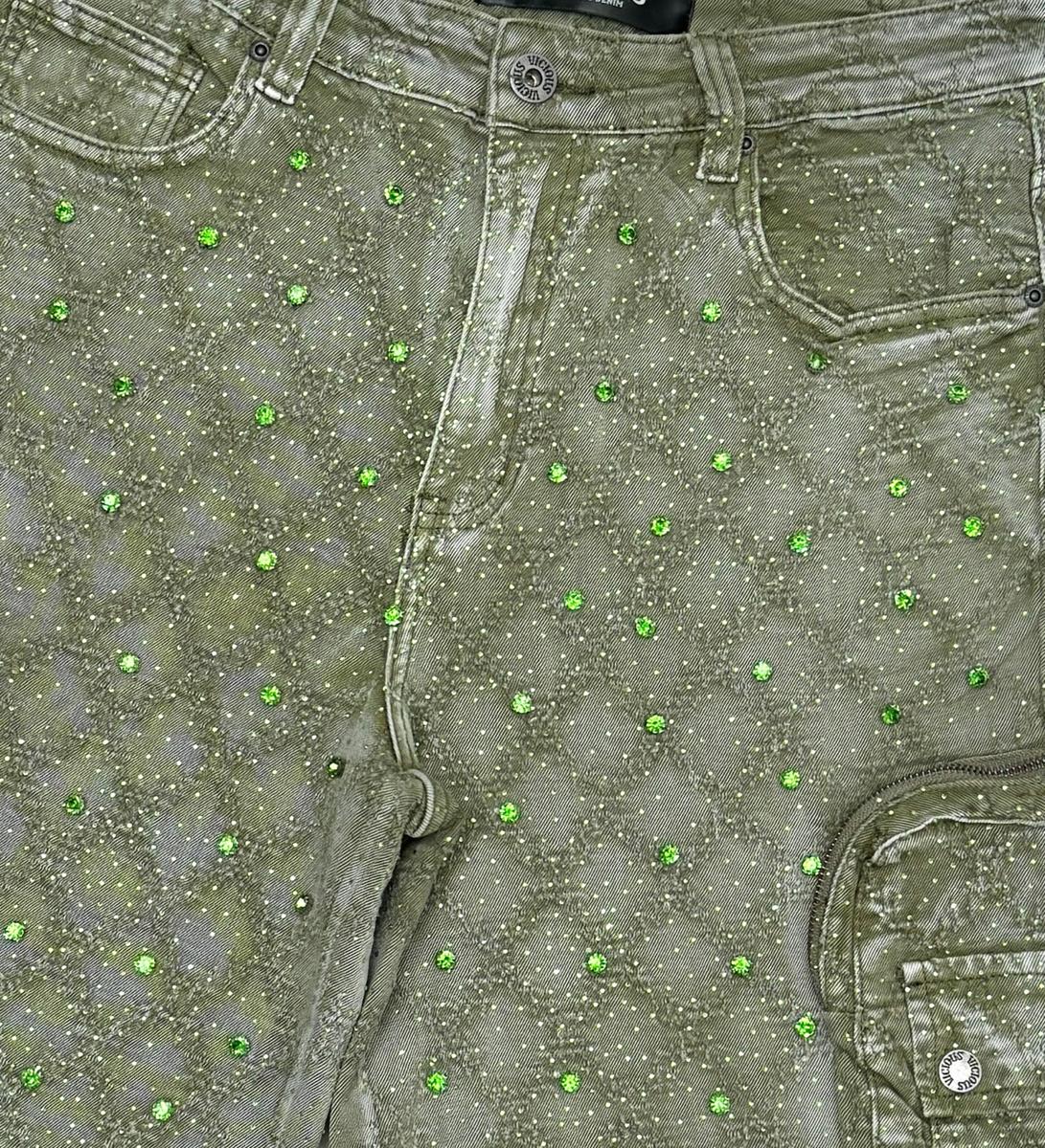 Vicious Crystal Long Fit Cargo Short Green