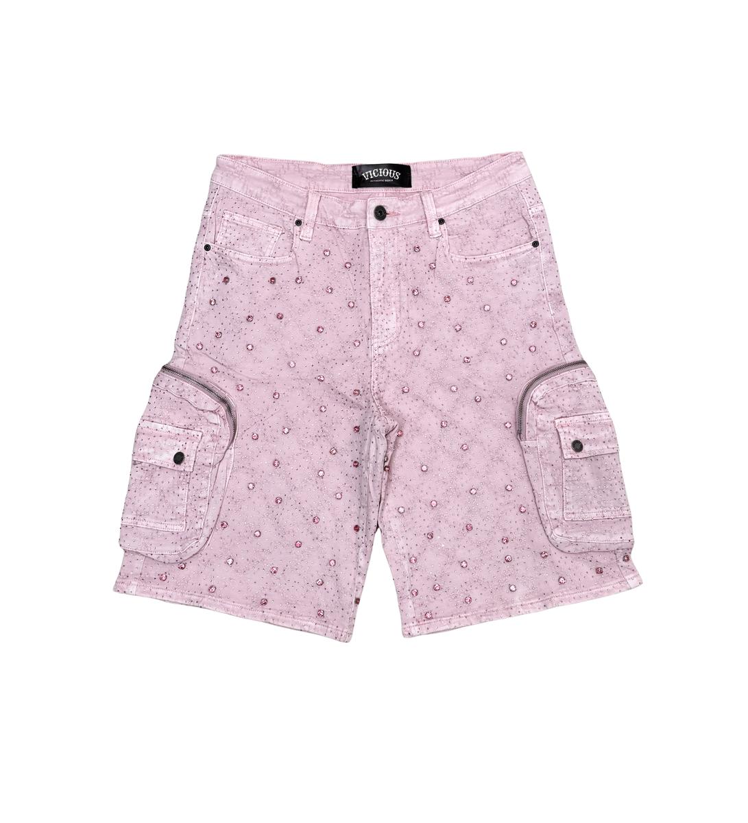 Vicious Crystal Long Fit Cargo Short Powder Pink