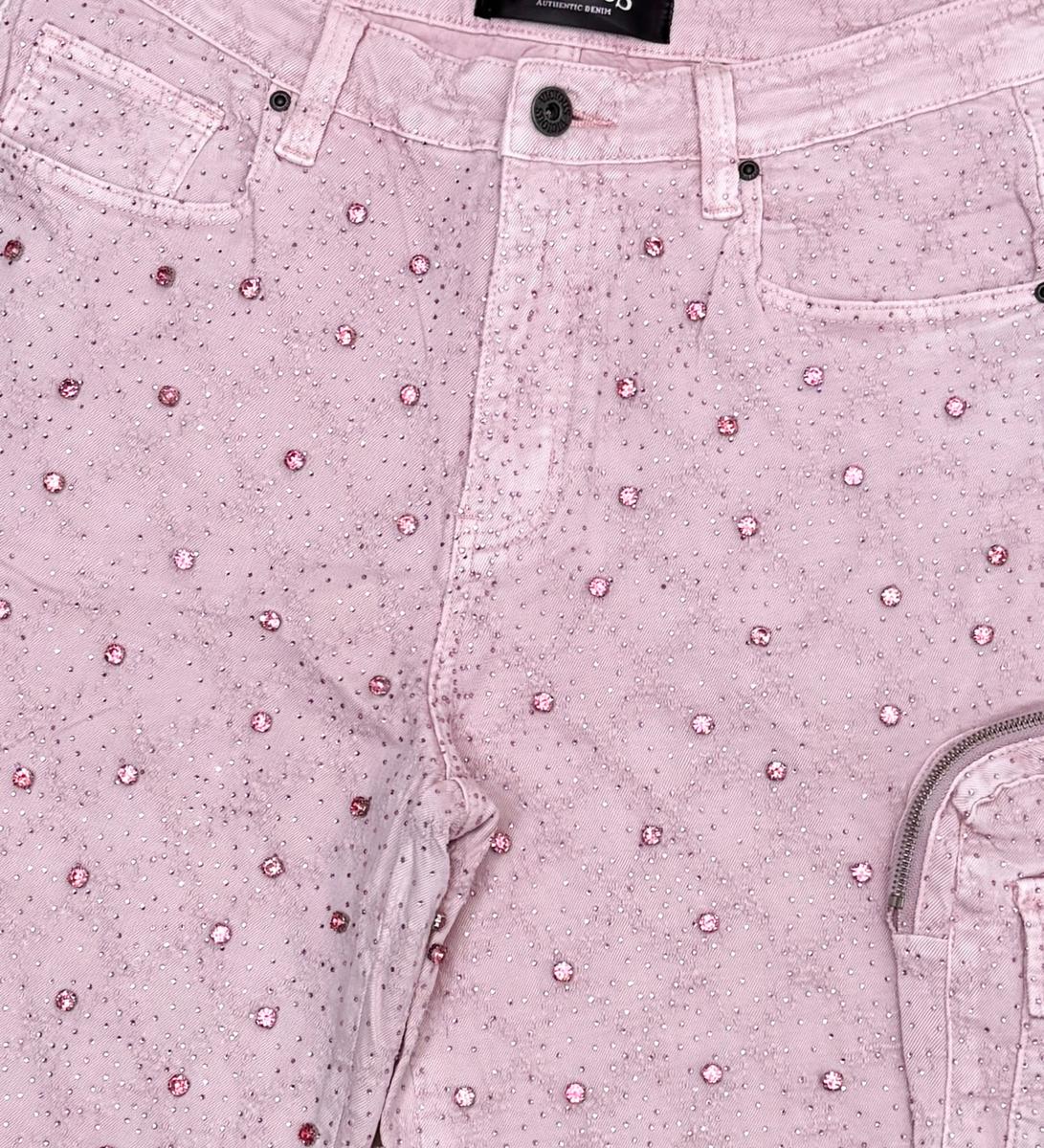 Vicious Crystal Long Fit Cargo Short Powder Pink