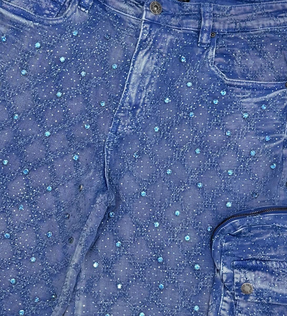 Vicious Crystal Long Fit Cargo Short Rhinestone Blue