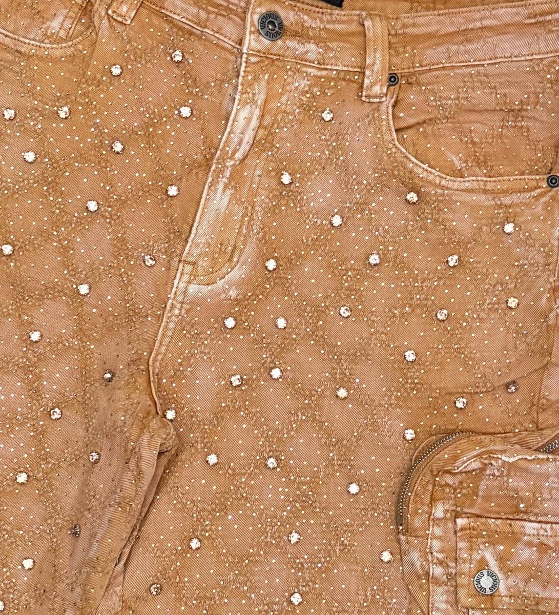 Vicious Crystal Long Fit Cargo Short Gold Earth