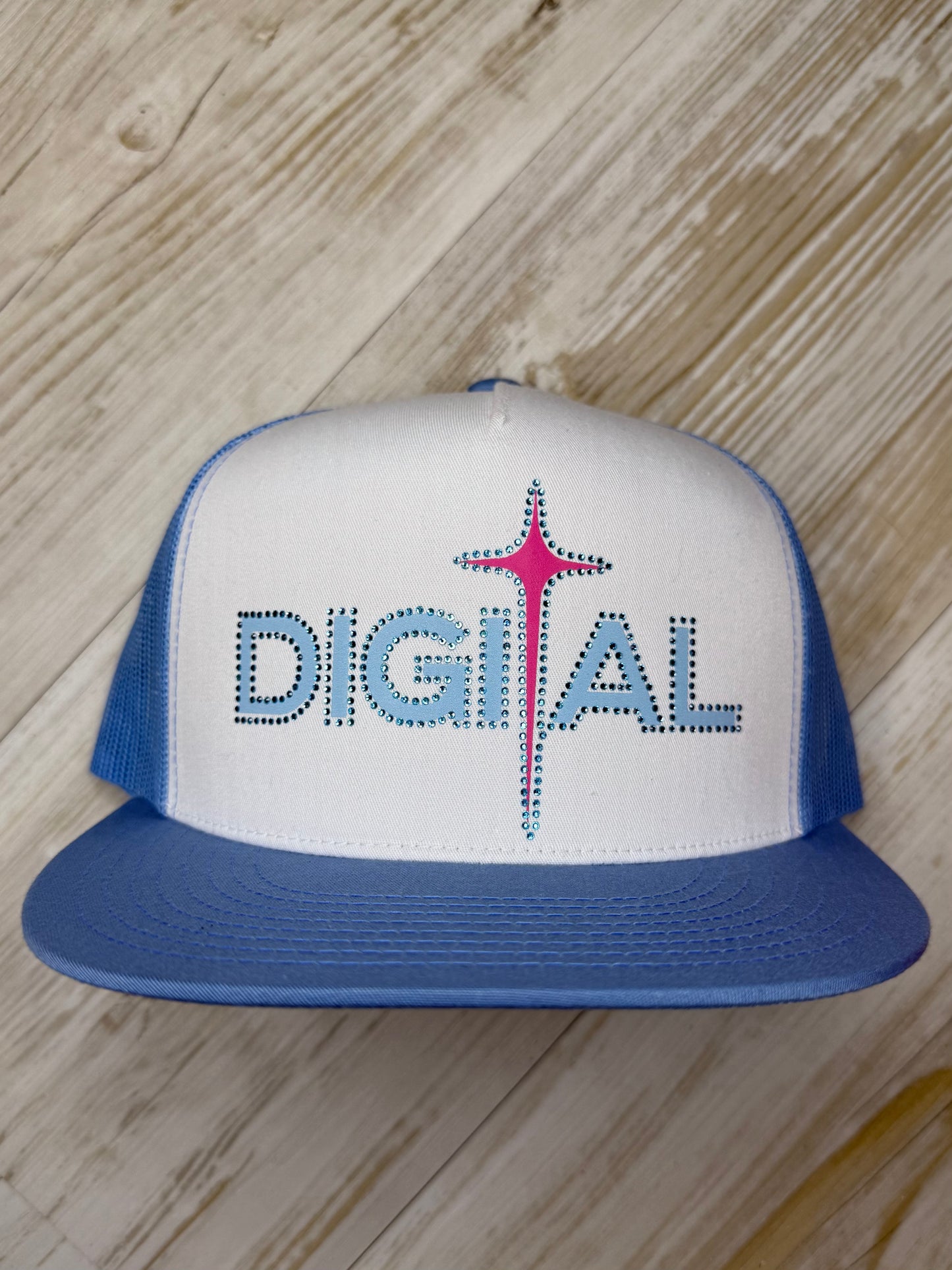 Digital Cap Baby Blue/ Sky Blue/ Red with Rhinestone