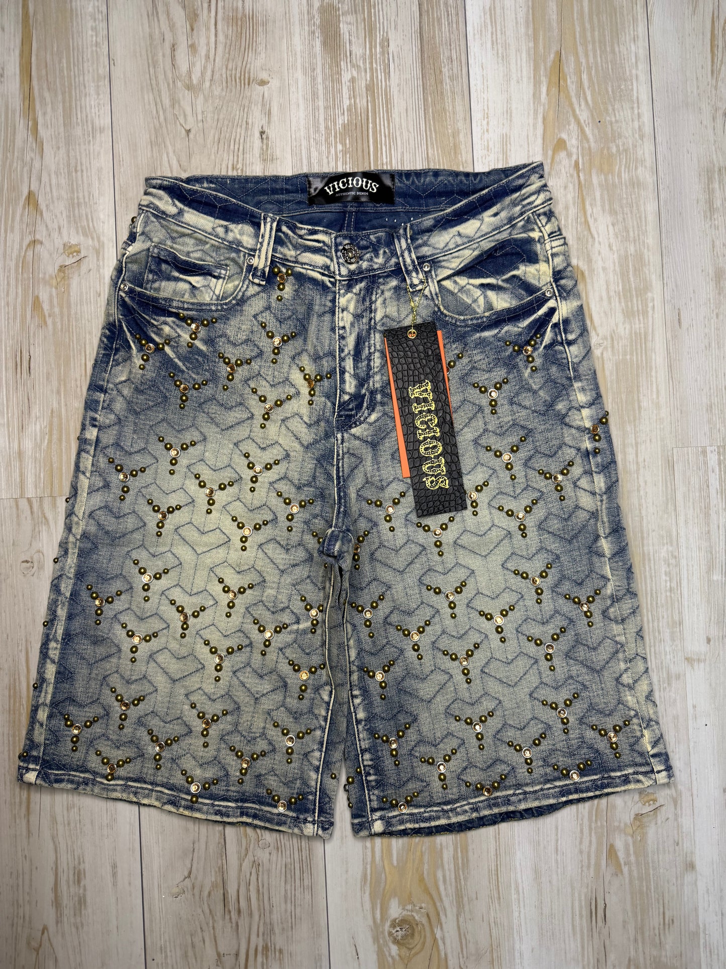 Vicious Crystal Long Fit Cargo Short Blue LT