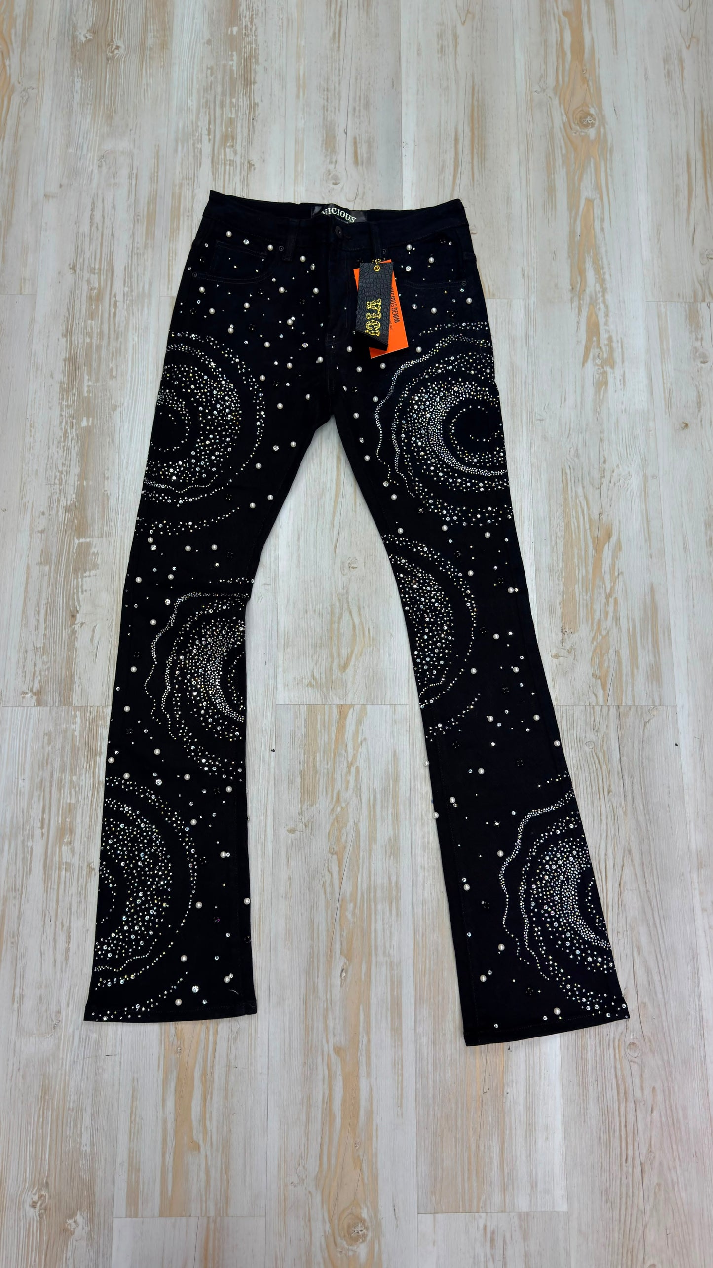 Vicious Denim Black Spiral Rhinestone