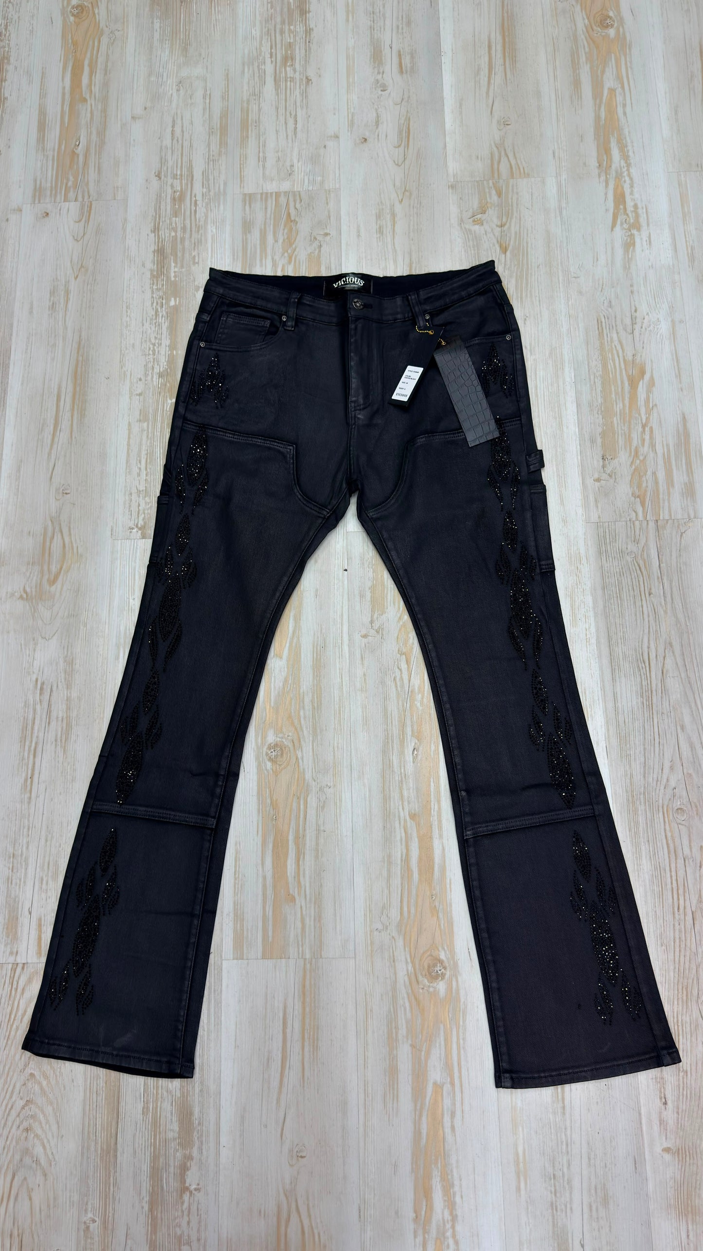 Vicious Denim Coated Black W Rhinestone