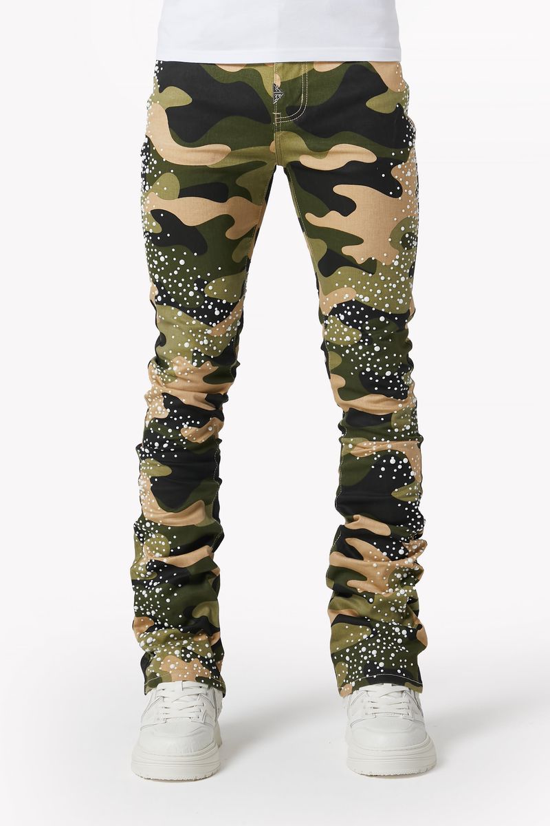 Camo Pearls Embellished Denim
