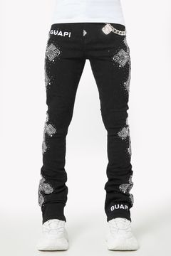 Obsidian Black Distressed Cross Denim