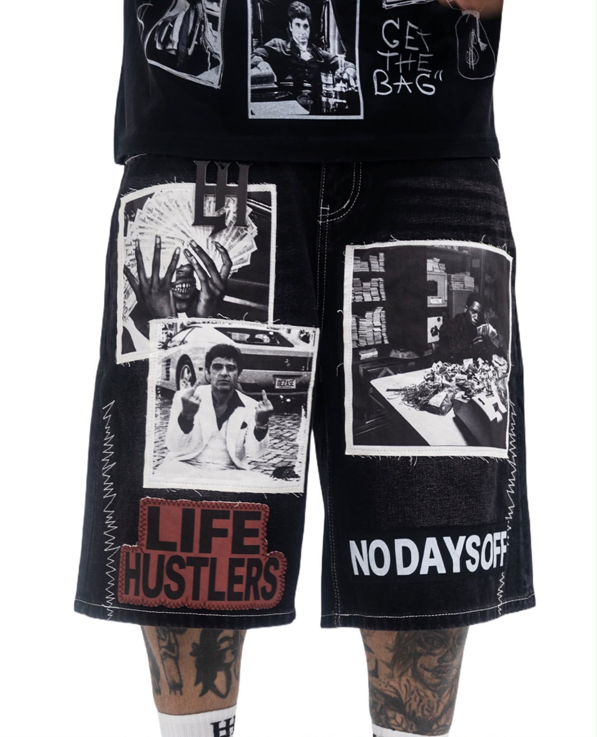 Life Hustlers "No Days Off Denim Shorts Black"
