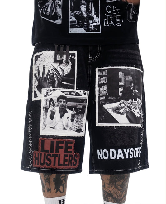 Life Hustlers "No Days Off Denim Shorts Black"