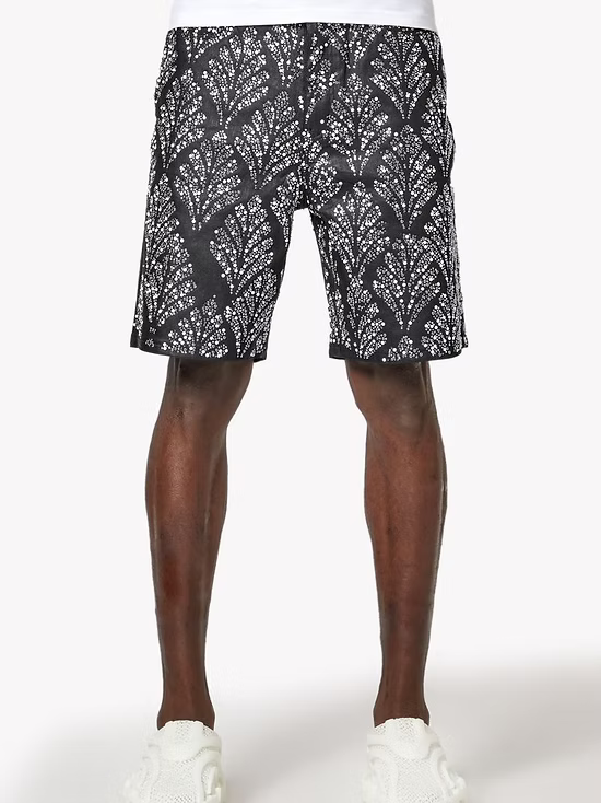 Obsidian Black Embellished Denim Shorts