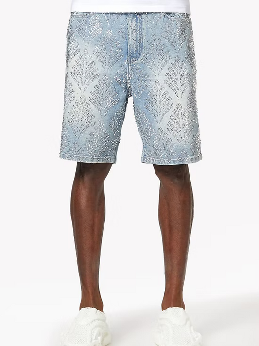 Aqua Blue Embellished Denim Shorts V2