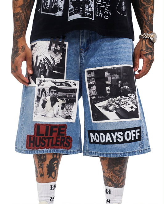 Life Hustlers "No Days Off Denim Shorts Blue"