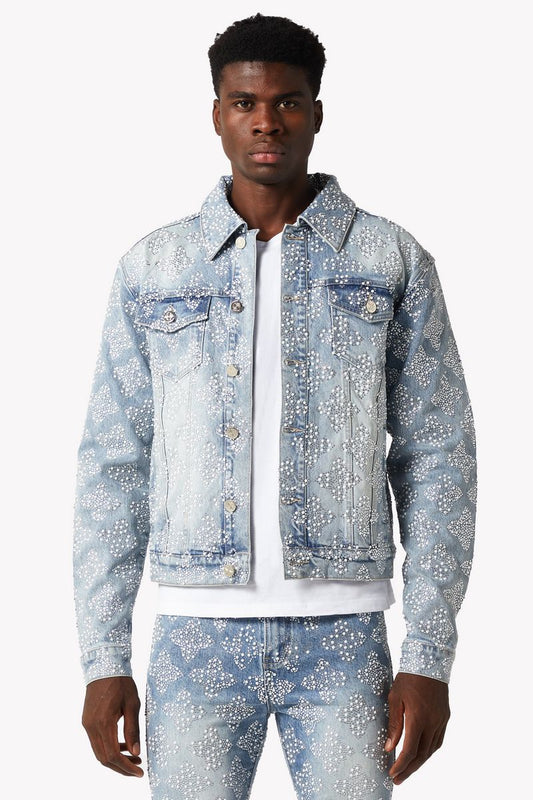 Aqua Blue Embellished Denim Jacket