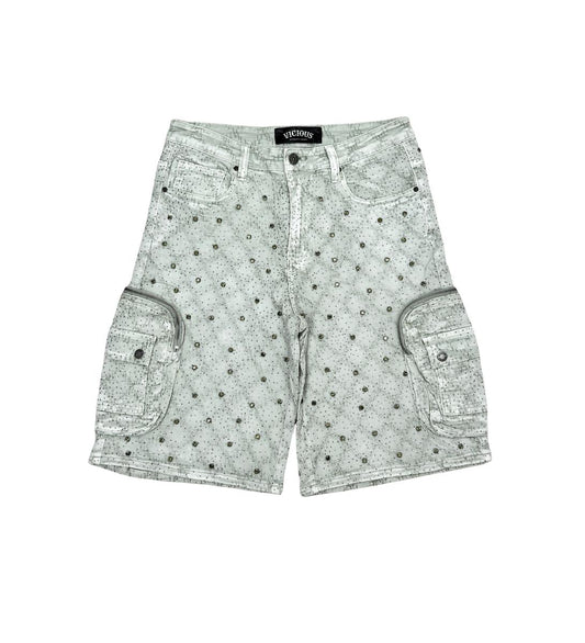 Vicious Crystal Long Fit Cargo Short Grey