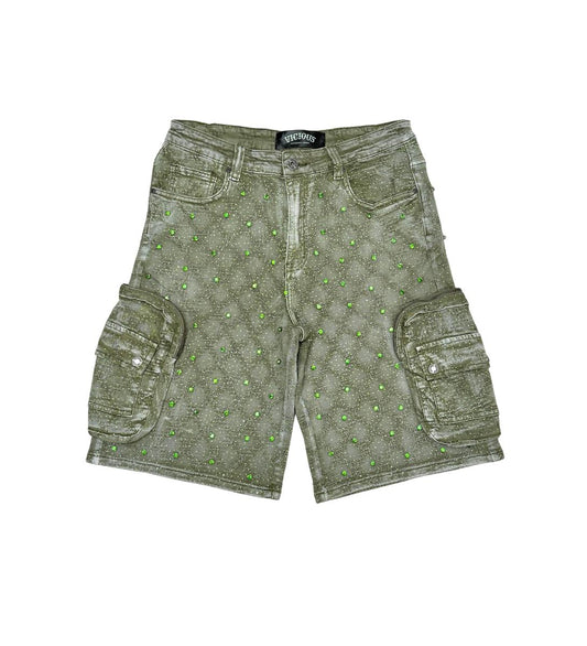 Vicious Crystal Long Fit Cargo Short Green