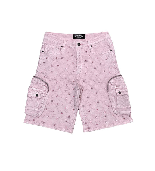 Vicious Crystal Long Fit Cargo Short Powder Pink