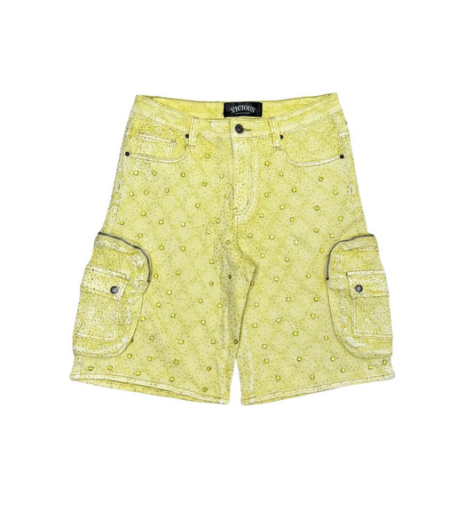 Vicious Crystal Long Fit Cargo Short Yellow