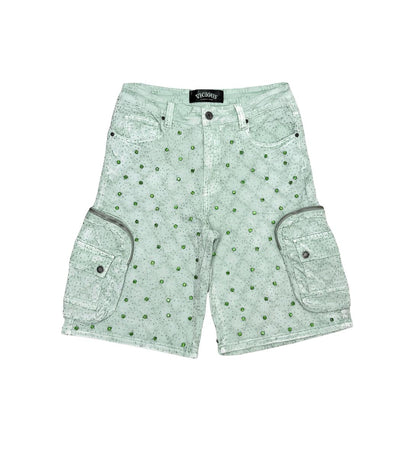 Vicious Crystal Long Fit Cargo Short  Sage Green