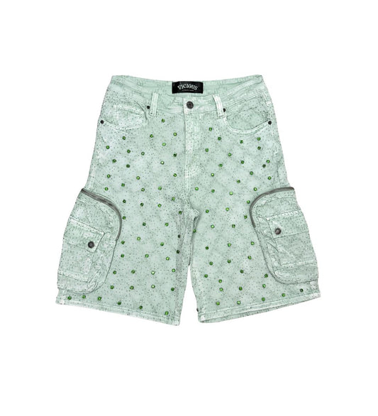 Vicious Crystal Long Fit Cargo Short  Sage Green