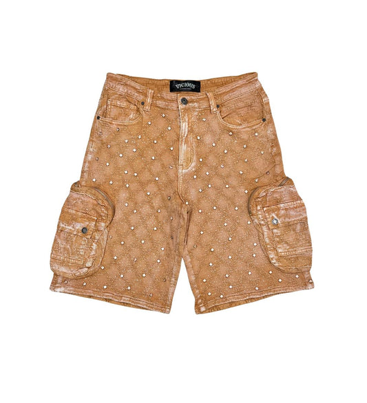 Vicious Crystal Long Fit Cargo Short Gold Earth
