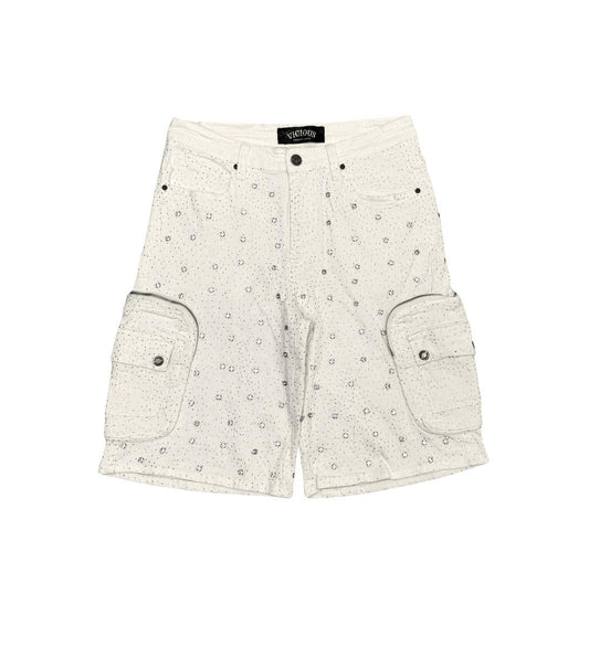 Vicious Crystal Long Fit Cargo Short Off White