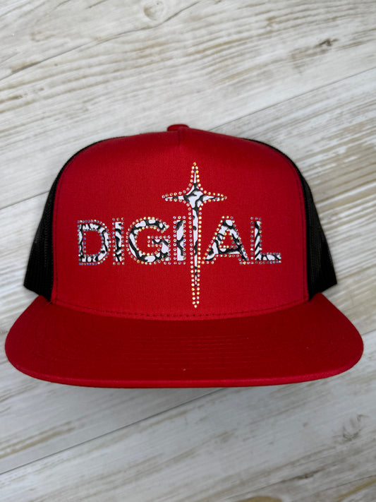 Digital Cap Red/black and print with Rhinestone