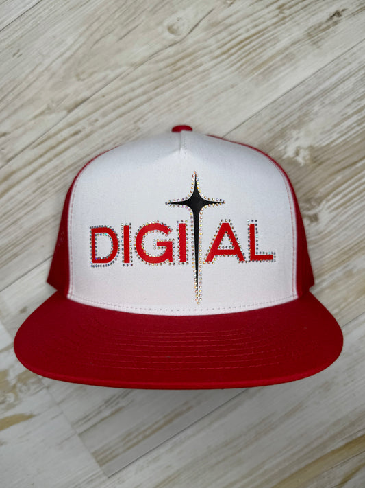 Digital Cap Red/White/Black with Rhinestone
