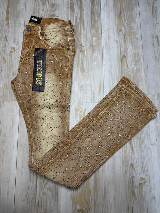 Vicious Denim Pant Brown with Rhinestone