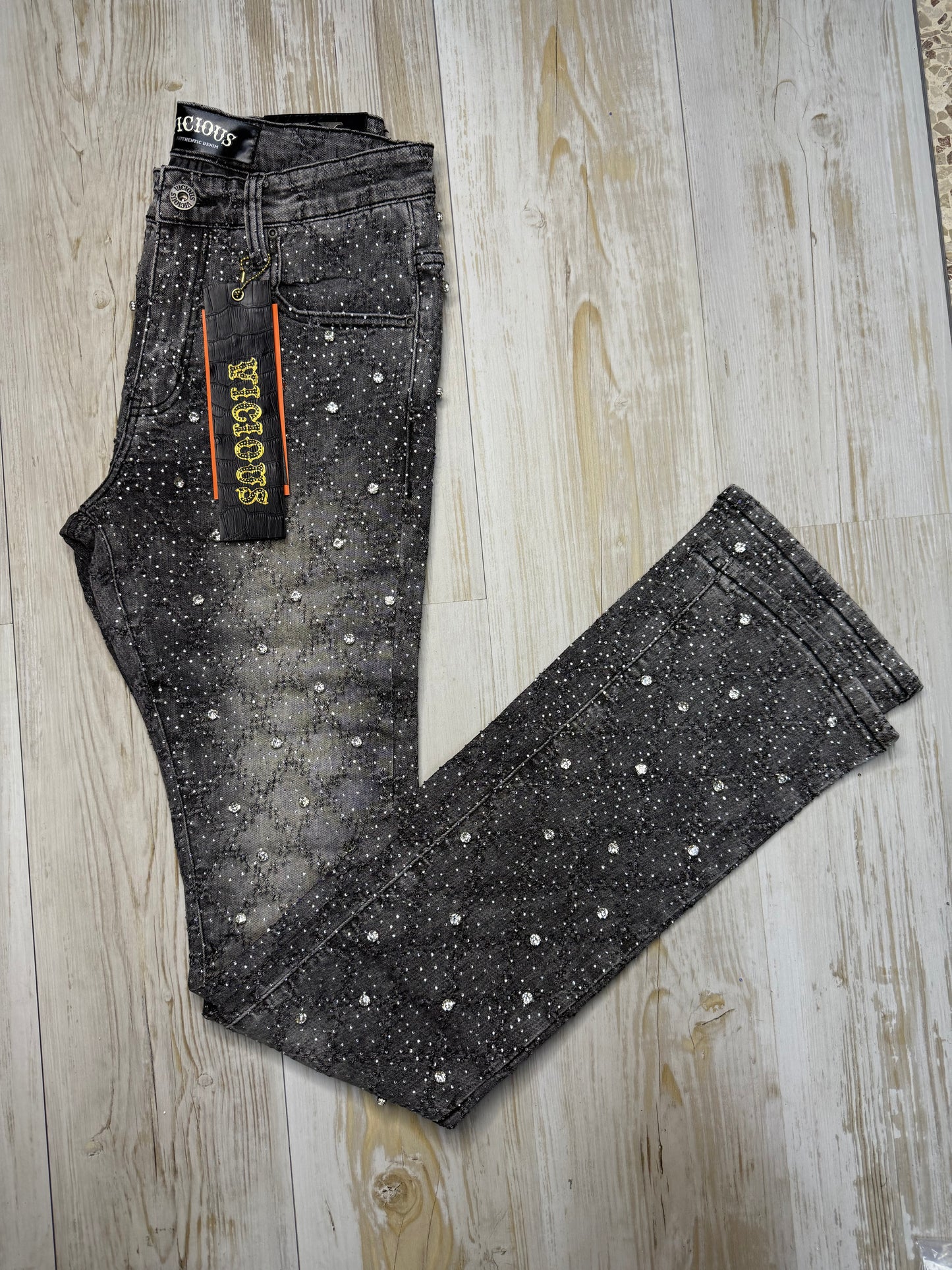 Vicious Denim Pant Grey with Rhinestone