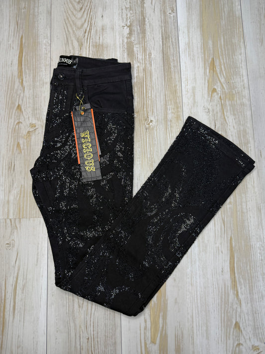 Vicious Denim Pant Black Rhinestone