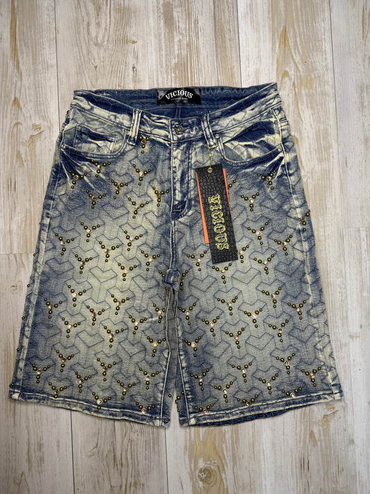 Vicious Crystal Long Fit Cargo Short Blue LT