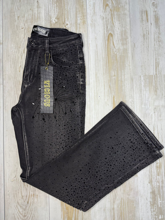 Vicious Denim Pant Black with Rhinestone Flashing