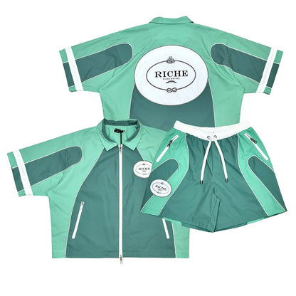 Nylon biker jacket set Green