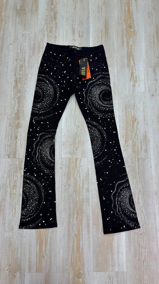 Vicious Denim Black Spiral Rhinestone
