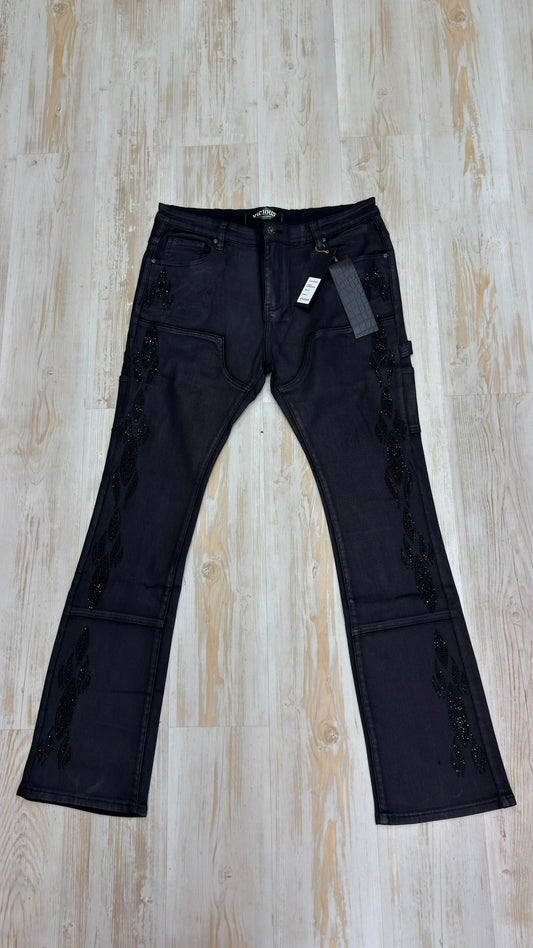 Vicious Denim Coated Black W Rhinestone