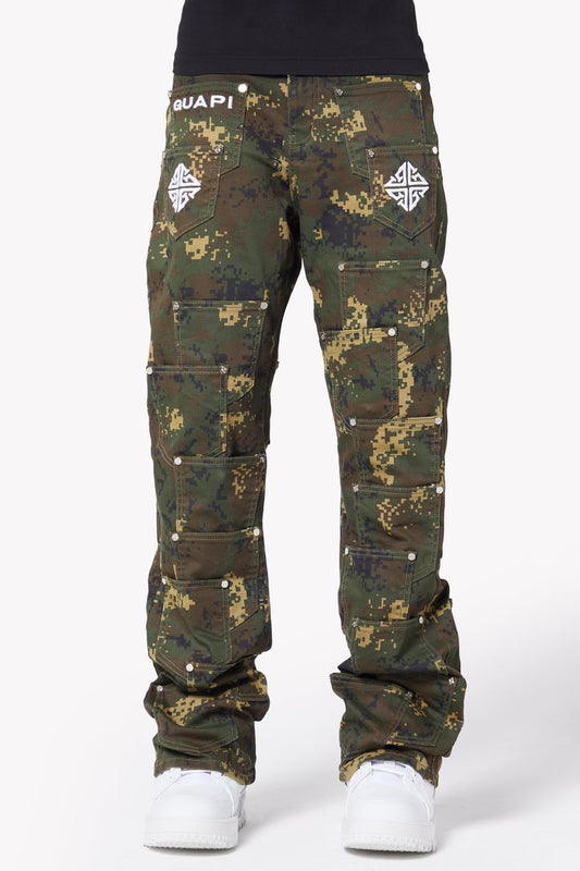 Camo Pockets Flared Denim
