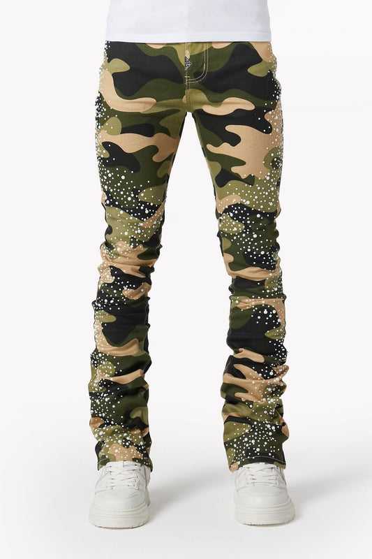 Camo Pearls Embellished Denim