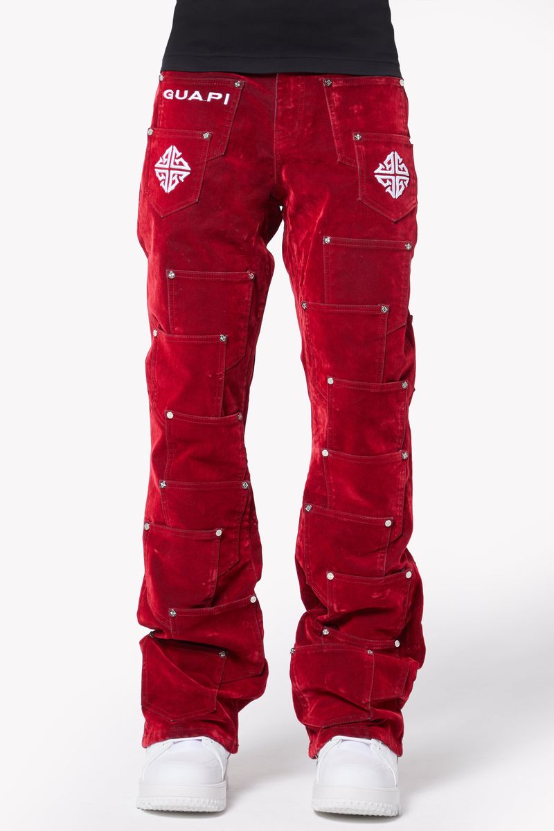 Velvet Red Pockets Flared Denim