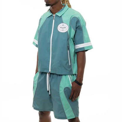 Nylon biker jacket set Green