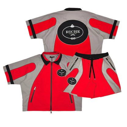 Nylon biker jacket set Red